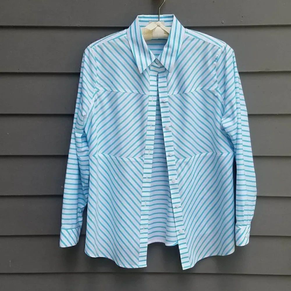 Chico's Blue/White Stripe No Iron Cotton Button Down shirt Chico's Size 1